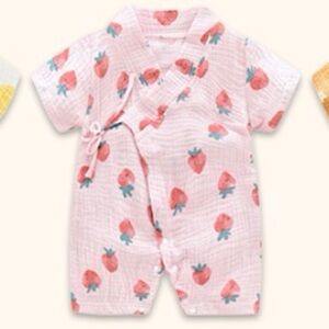 Strawberry Print Kimono Style Baby Infant Newborn Muslin Romper (3-9 months)